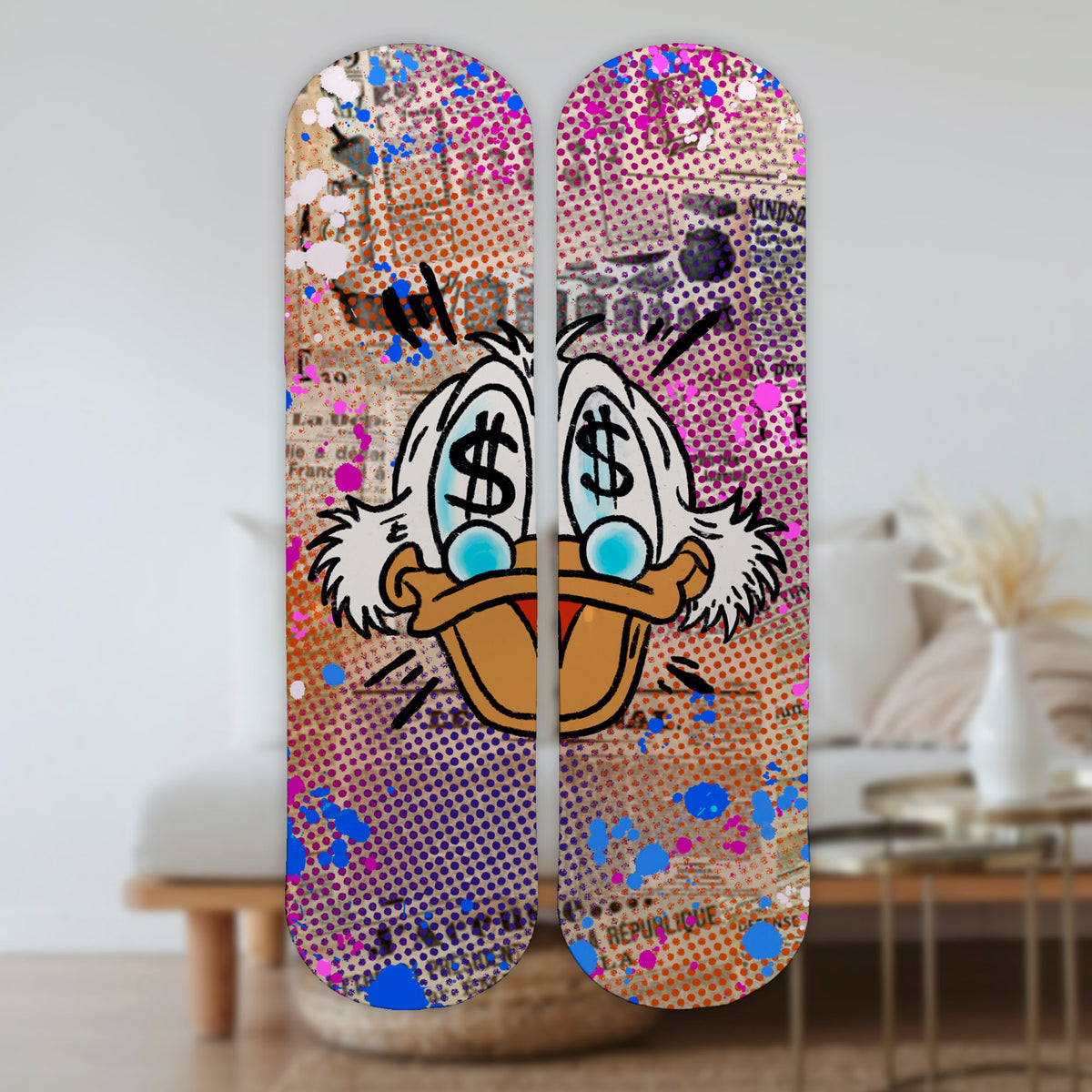 2-Piece Wall Art of Duck Skateboard Design in Acrylic Glass - Retro