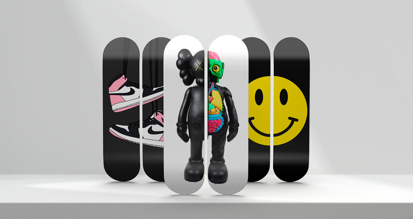 Skateboard Wall Art Set of 3 Paint Pastel Deck - Acrylic Pop Art