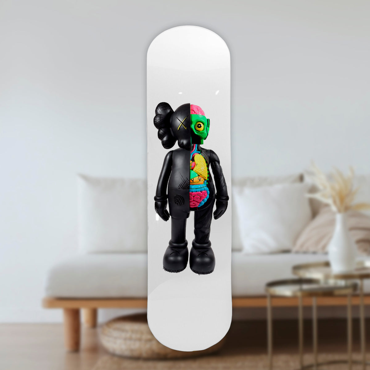 Wall Art of Black Kaws Skateboard Design in Acrylic Glass - Artist Vibes