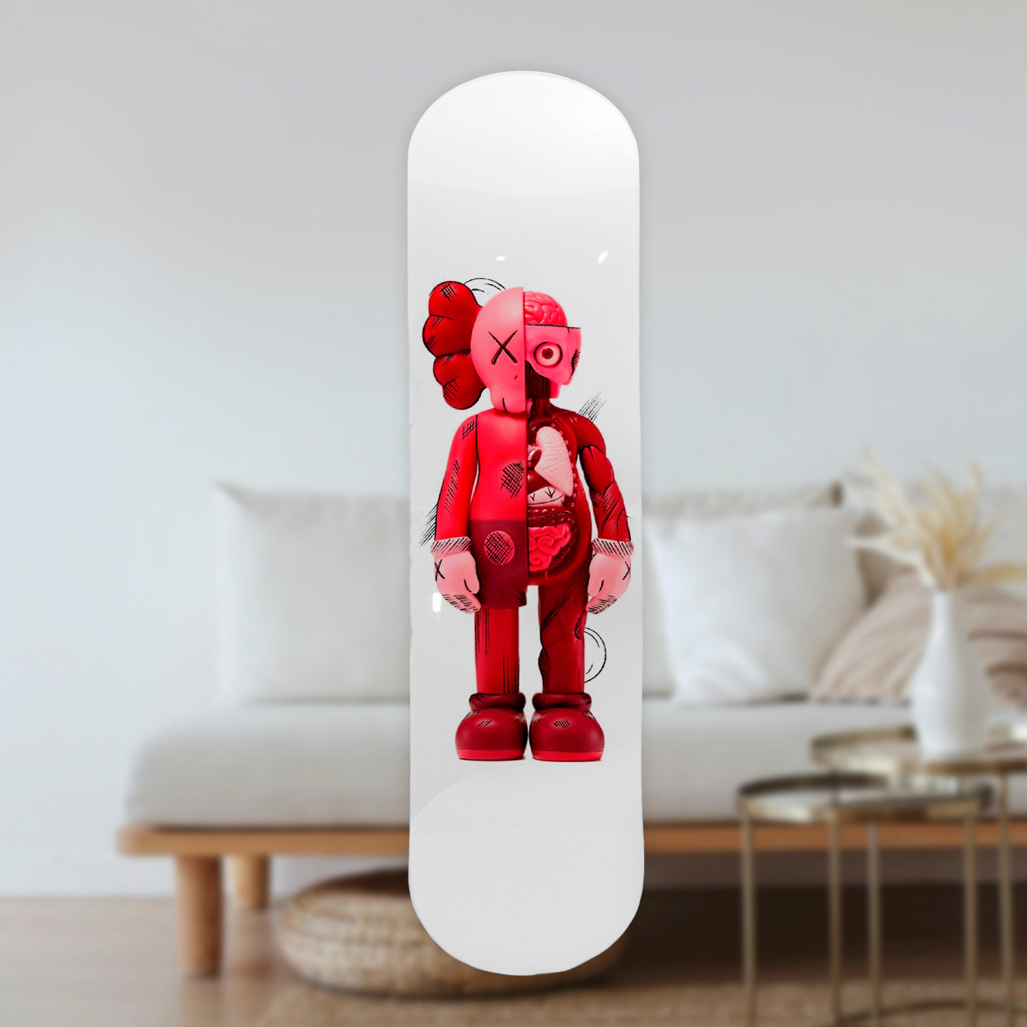 Wall Art of Pink Kaws Skateboard Design in Acrylic Glass - Artist Vibes