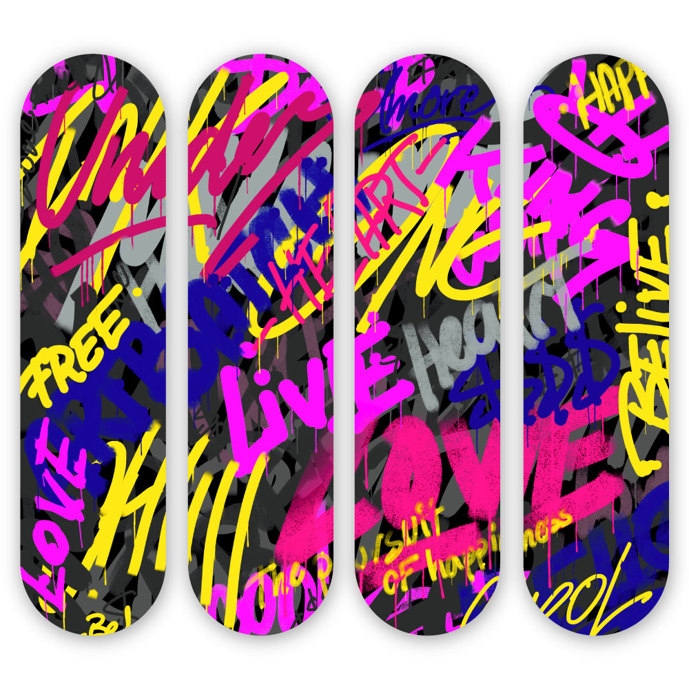 4-Piece Wall Art of Graffiti in the Dark Skateboard Design in Acrylic Glass - Graffiti