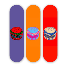 3-Piece Wall Art of Retro Burger Skateboard Design in Acrylic Glass - Retro