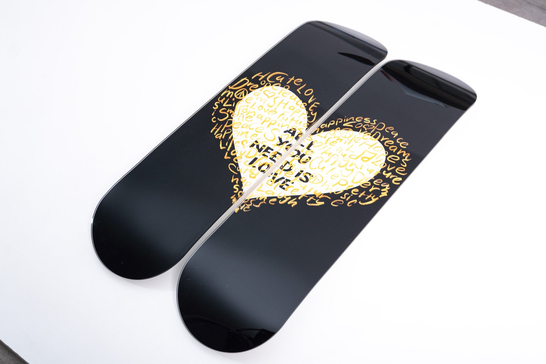 Pair Wall Art of All You Need Is Love Skateboard Design in Acrylic Glass - Positive Vibes