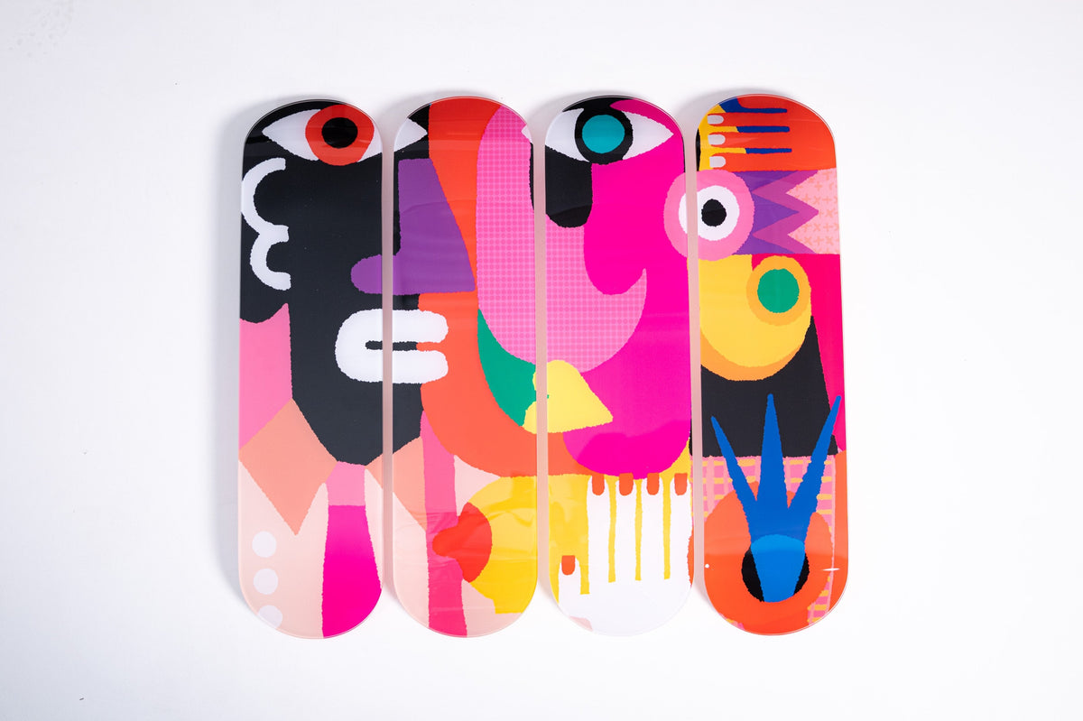 4-Piece Wall Art of Pinky Eyes Skateboard Design in Acrylic Glass - Pop Art