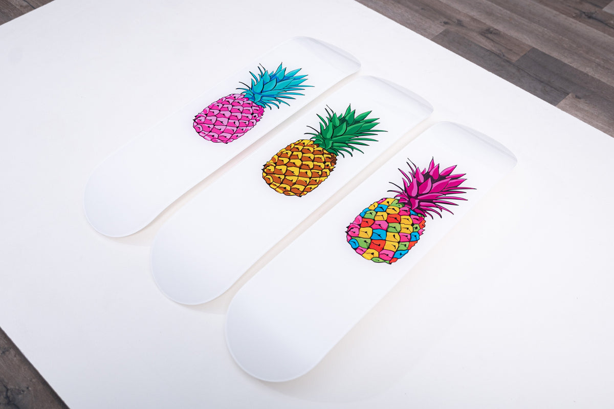 3-Piece Wall Art of Retro Pineapple Skateboard Design in Acrylic Glass - Retro