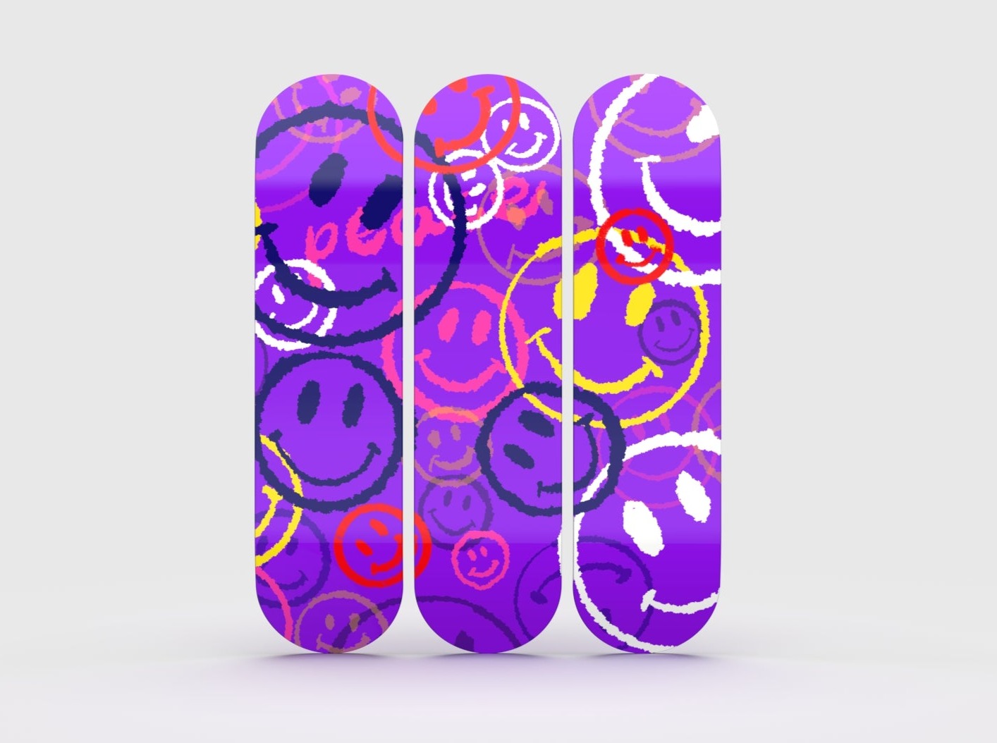 Wall Art of Smiley Party Skateboard Design in Acrylic Glass - Pop Art